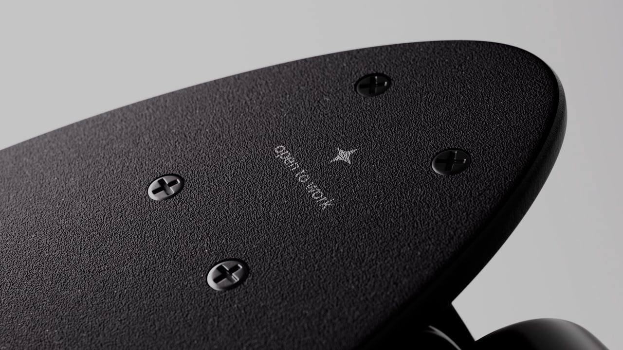 Skateboard — 3D animated deck in black, red and orange